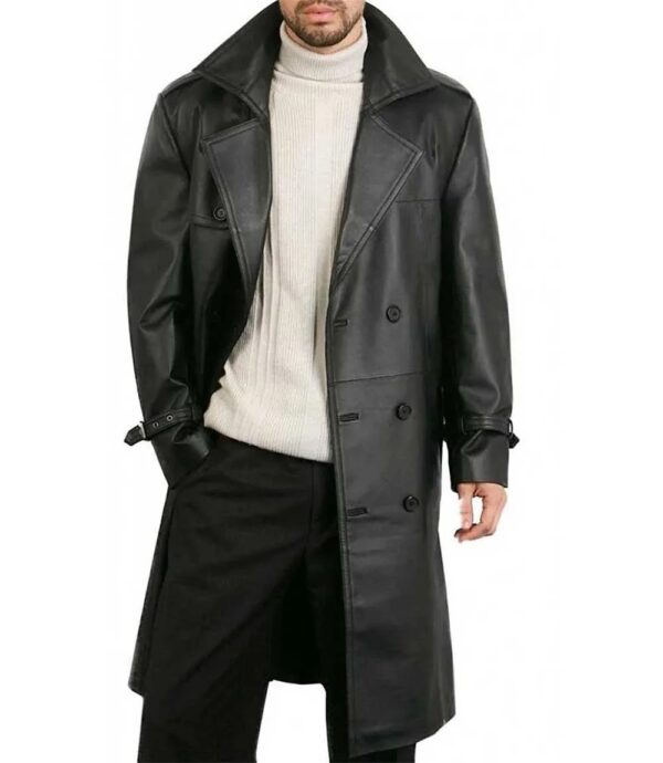 Men’s Genuine Leather Trench Coat – Long Luxury Winter Leather Coat