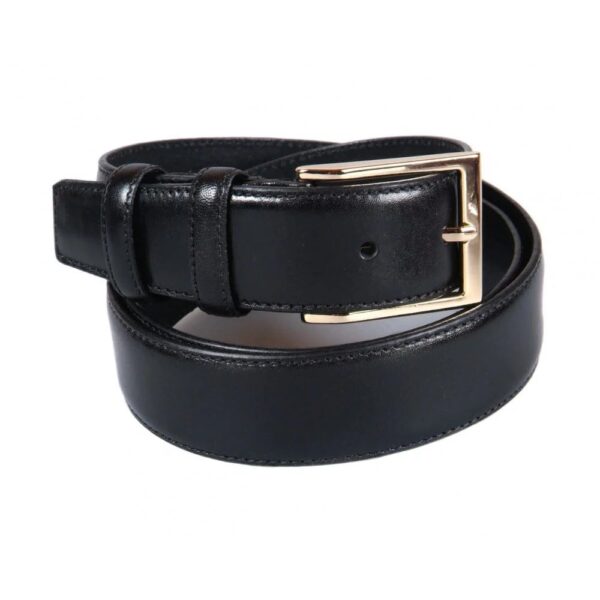 trouser waist leather belt with gold buckle grey