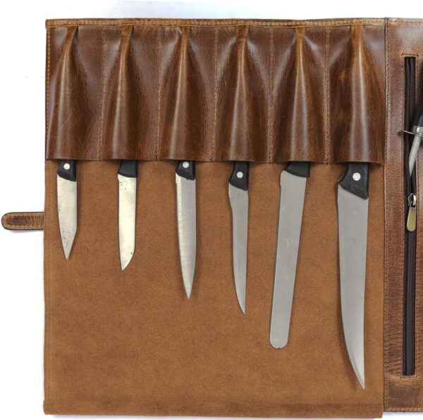 Leather Knife Roll Bag – Storage Holder & Organizer for Chefs and Hunters