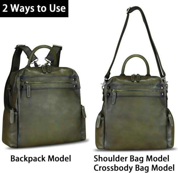 Vintage Leather Backpack for Women – Handmade Casual Daypack Rucksack Convertible Shoulder Bag